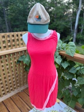 41 Hawthorn Red Sleeveless Midi Dress with Pink Trim *HAT NOT INCLUDED*